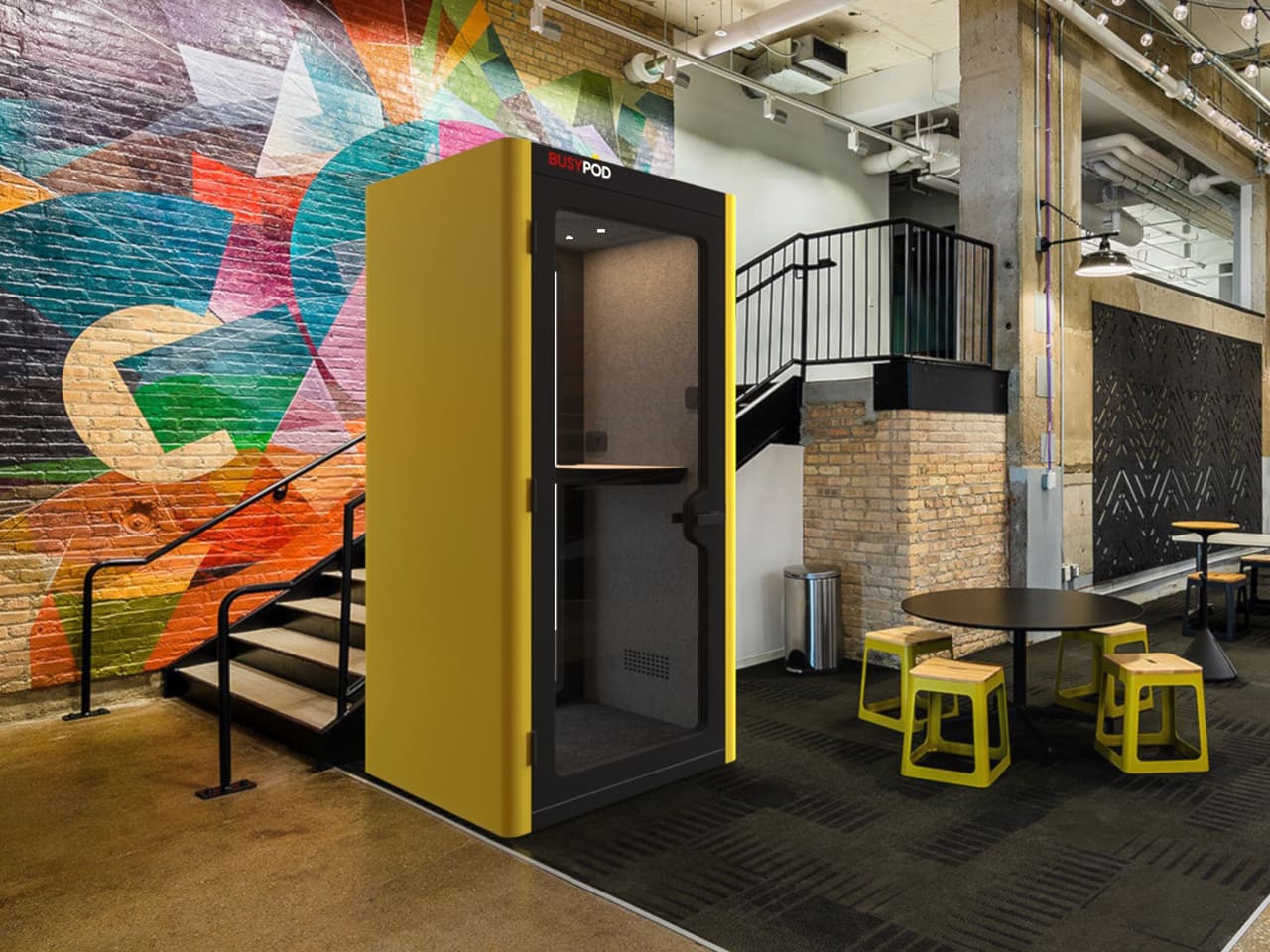 Cabina acústica para oficina amarilla de diseño estructura recepción