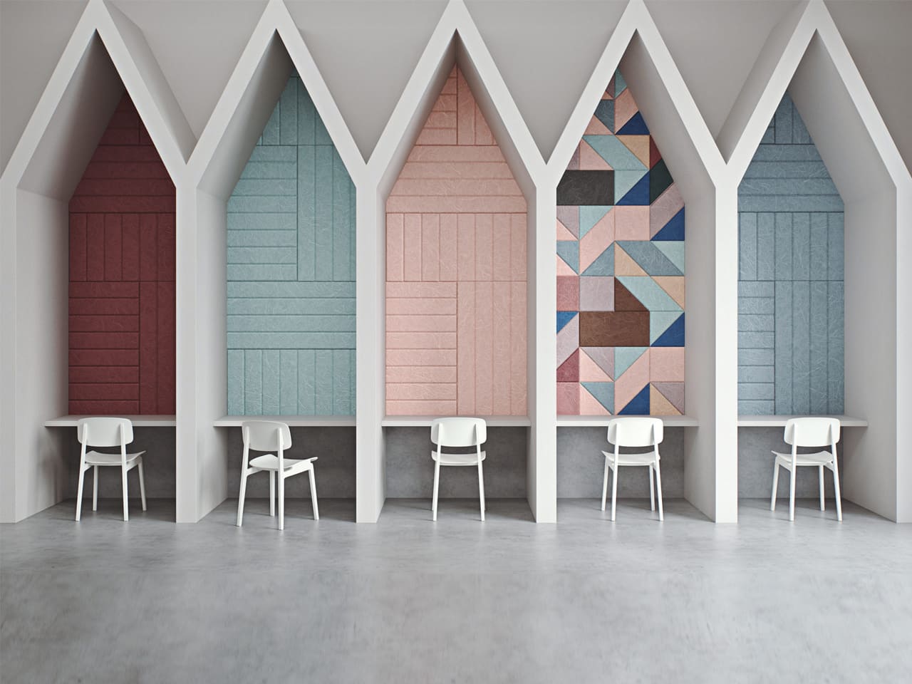 Paneles acústicos sostenibles de colores diseño de interiores